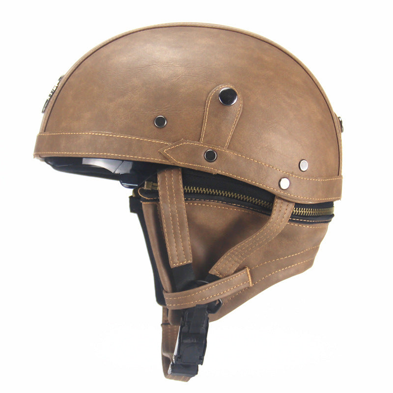 Motorcycle Scooter Half Face Helmet -  Leather
