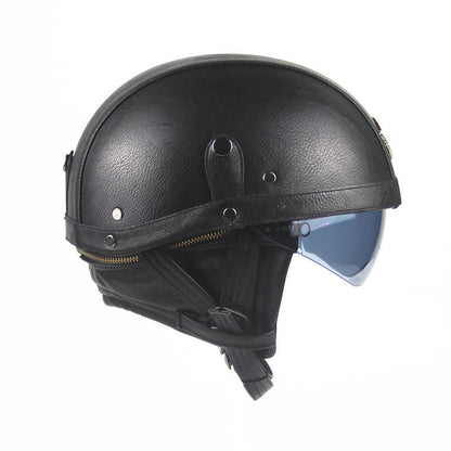 Motorcycle Scooter Half Face Helmet -  Leather