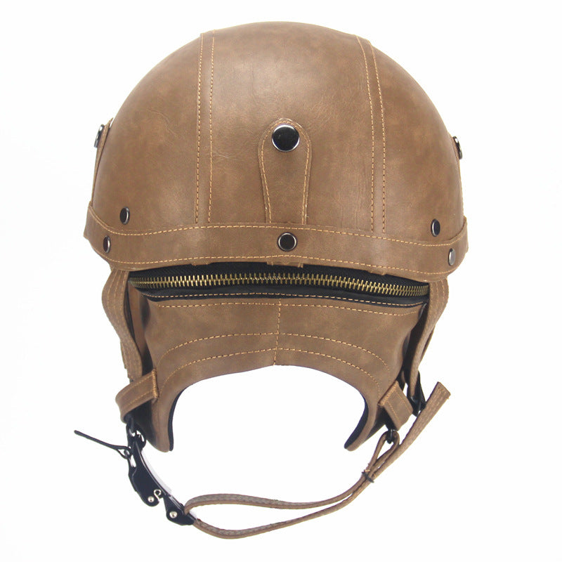 Motorcycle Scooter Half Face Helmet -  Leather