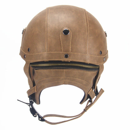Motorcycle Scooter Half Face Helmet -  Leather