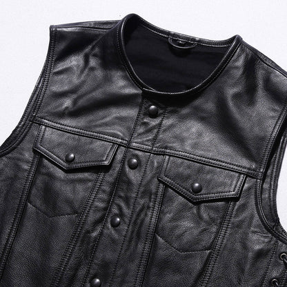 Motorcycle Skull Wings Leather Vest Side Laces