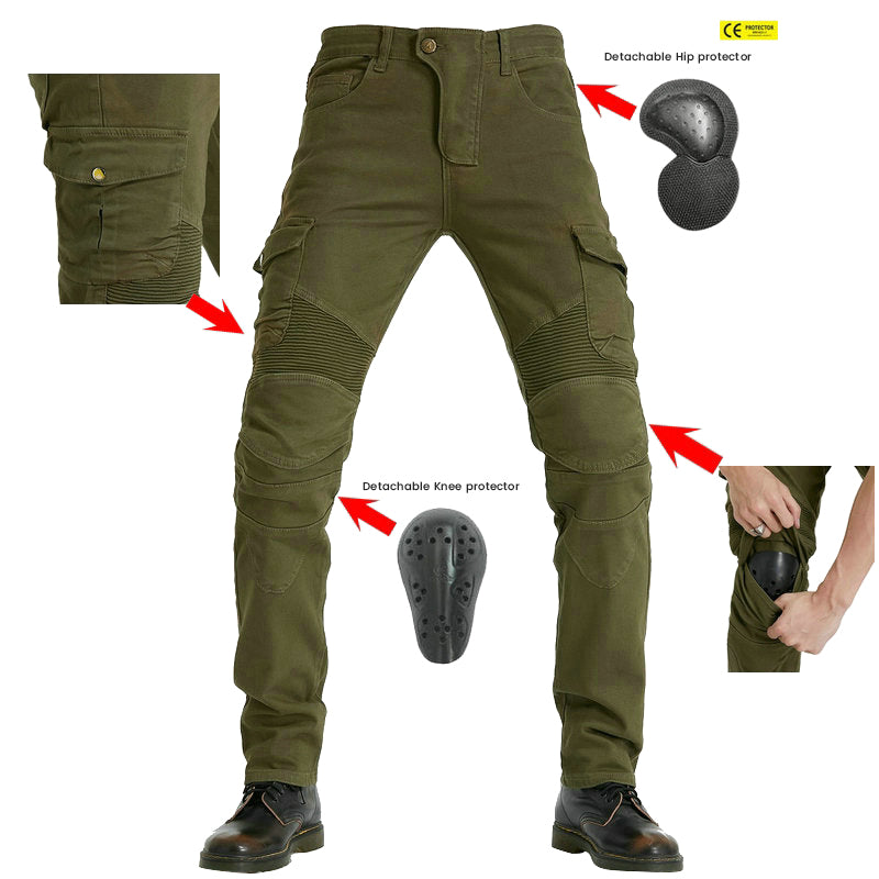 Motorcycle Racing Denim LB1 Pants with Protective Pads – Army Green