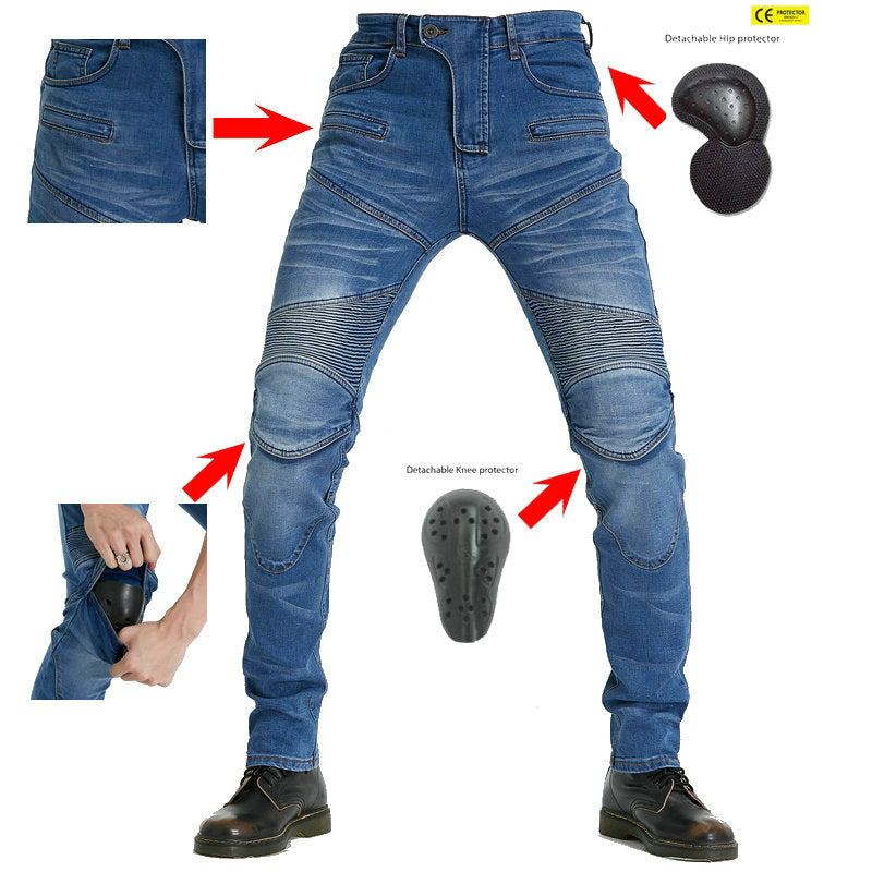 Motorcycle Riding PK718 Jeans With Protection Gear - Blue