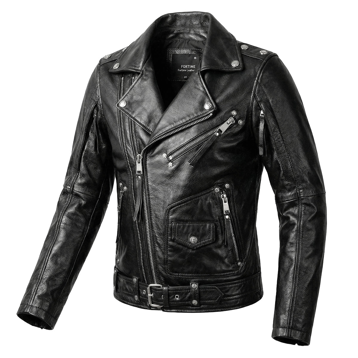 Men's Heavy Black Biker Motorcycle Leather Jacket
