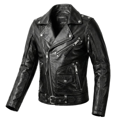 Men's Heavy Black Biker Motorcycle Leather Jacket