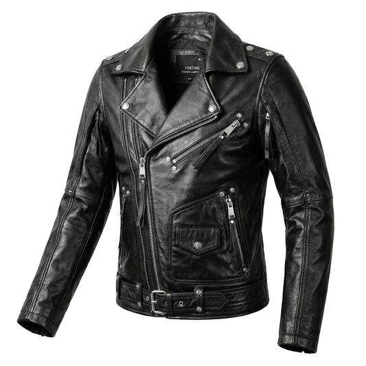 Men's Heavy Black Biker Motorcycle Leather Jacket