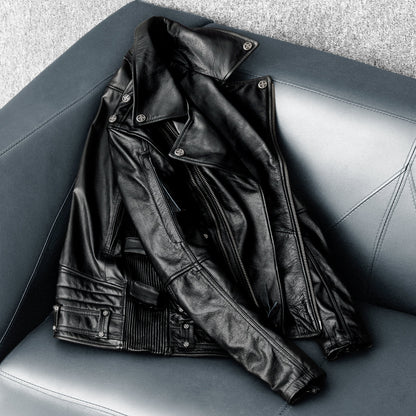 Men's Heavy Black Biker Motorcycle Leather Jacket