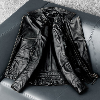 Men's Heavy Black Biker Motorcycle Leather Jacket