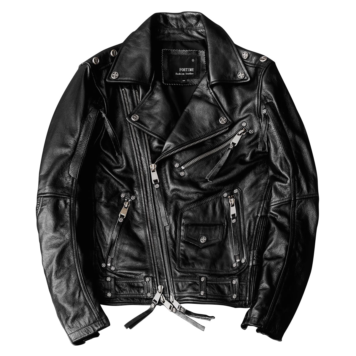 Men's Heavy Black Biker Motorcycle Leather Jacket