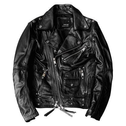 Men's Heavy Black Biker Motorcycle Leather Jacket