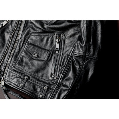 Men's Heavy Black Biker Motorcycle Leather Jacket