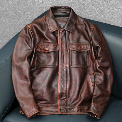 Heavy Brown Motorcycle Genuine Leather Jacket