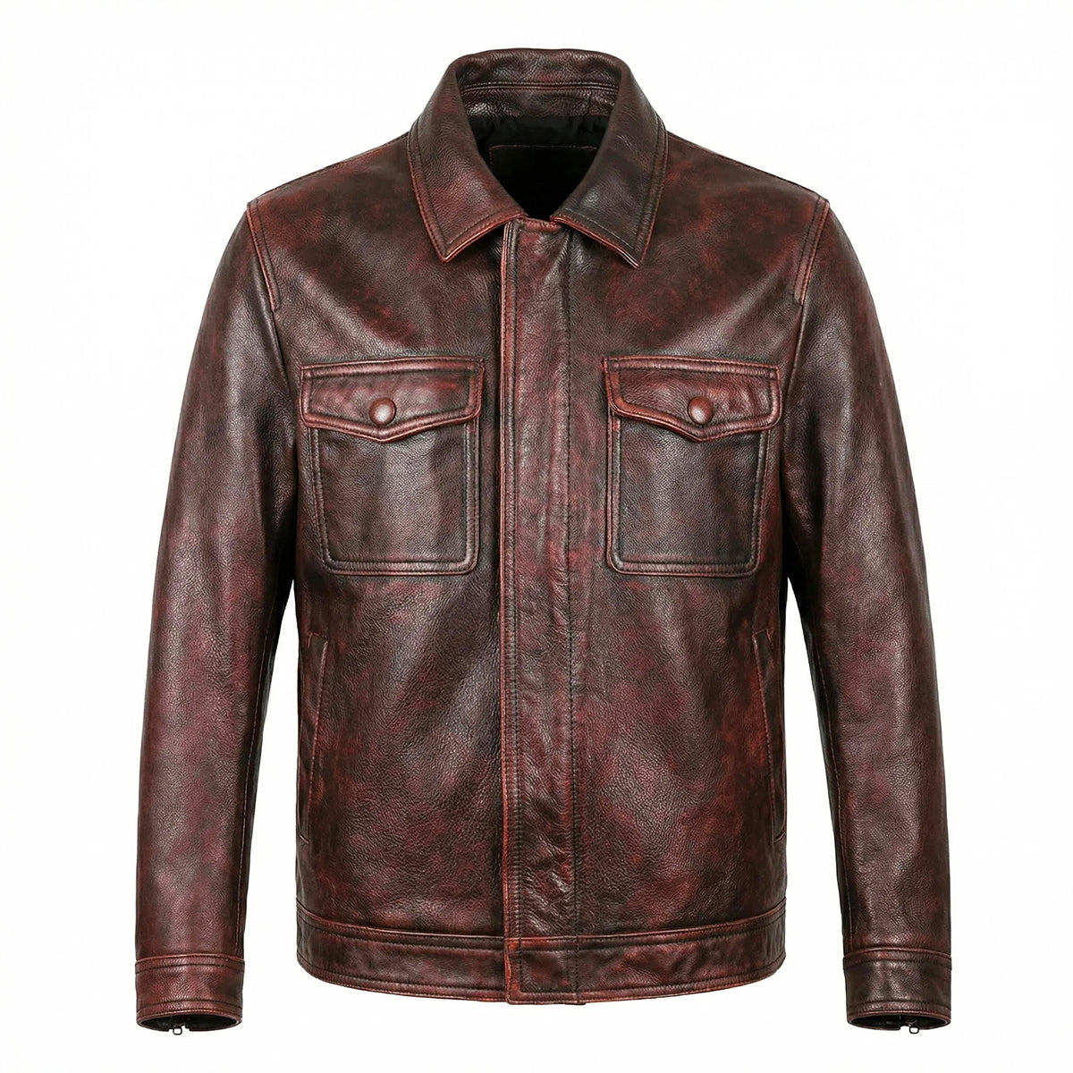 Heavy Brown Motorcycle Genuine Leather Jacket