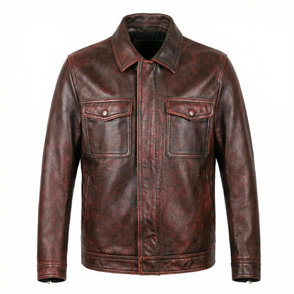 Heavy Brown Motorcycle Genuine Leather Jacket