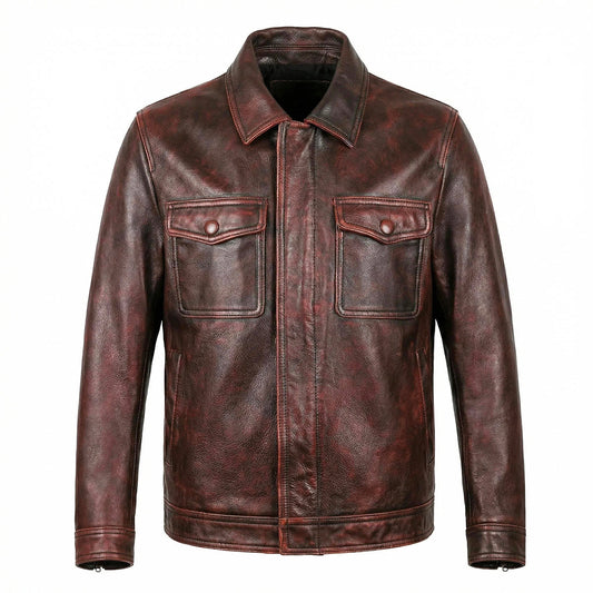 Heavy Brown Motorcycle Genuine Leather Jacket