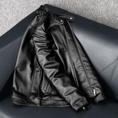 Casual Black Motorcycle Leather Jacket