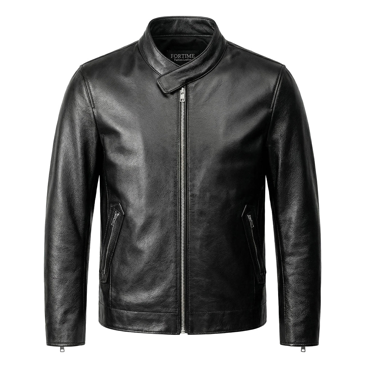 Casual Black Motorcycle Leather Jacket