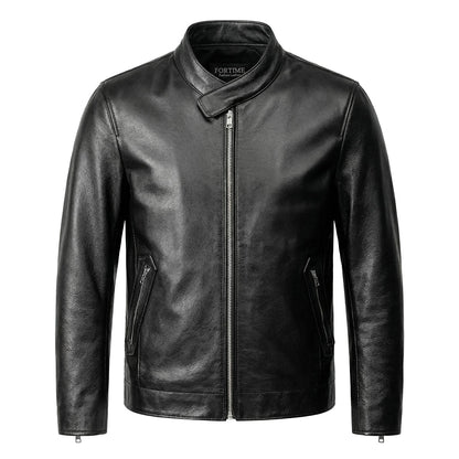 Casual Black Motorcycle Leather Jacket