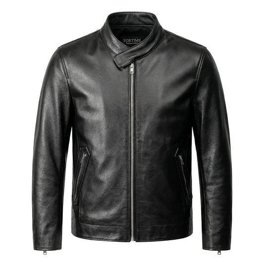 Casual Black Motorcycle Leather Jacket