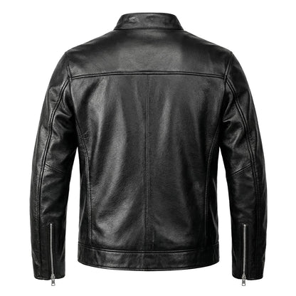 Casual Black Motorcycle Leather Jacket