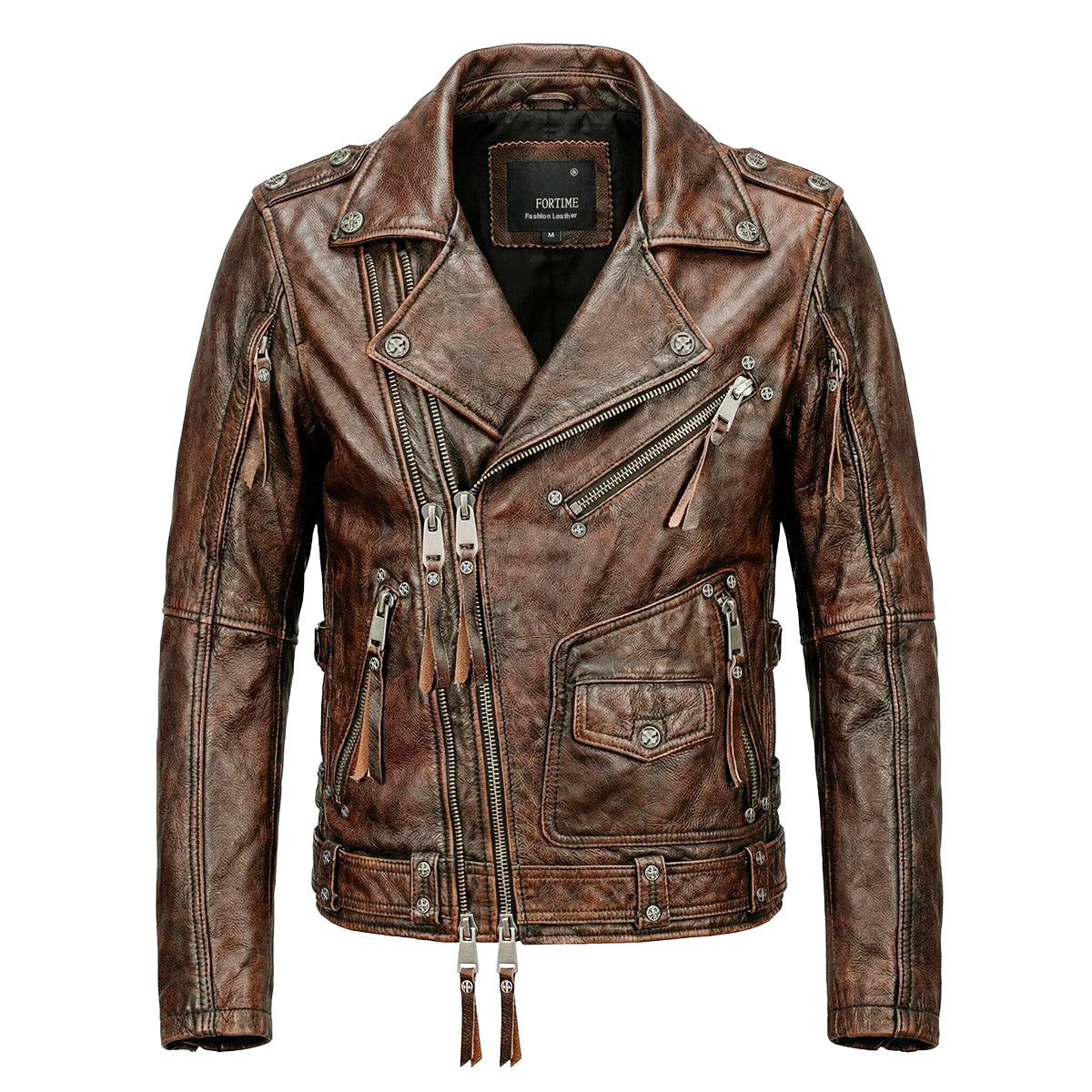 Nostalgic Retro Motorcycle Genuine Leather Jacket
