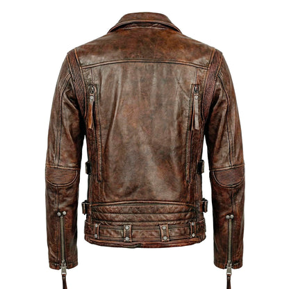 Nostalgic Retro Motorcycle Genuine Leather Jacket