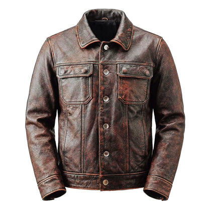 Tough Brown Retro Motorcycle Leather Jacket