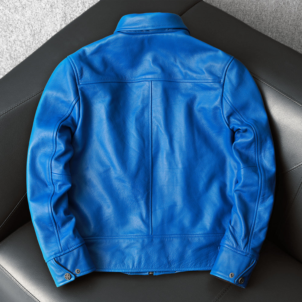 Korean Style Blue Biker Leather Jacket