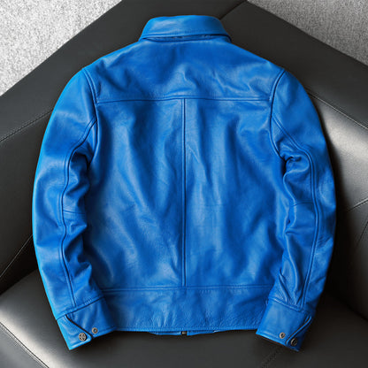 Korean Style Blue Biker Leather Jacket