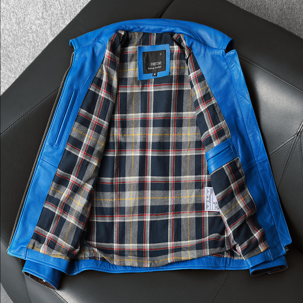 Korean Style Blue Biker Leather Jacket