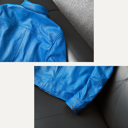 Korean Style Blue Biker Leather Jacket