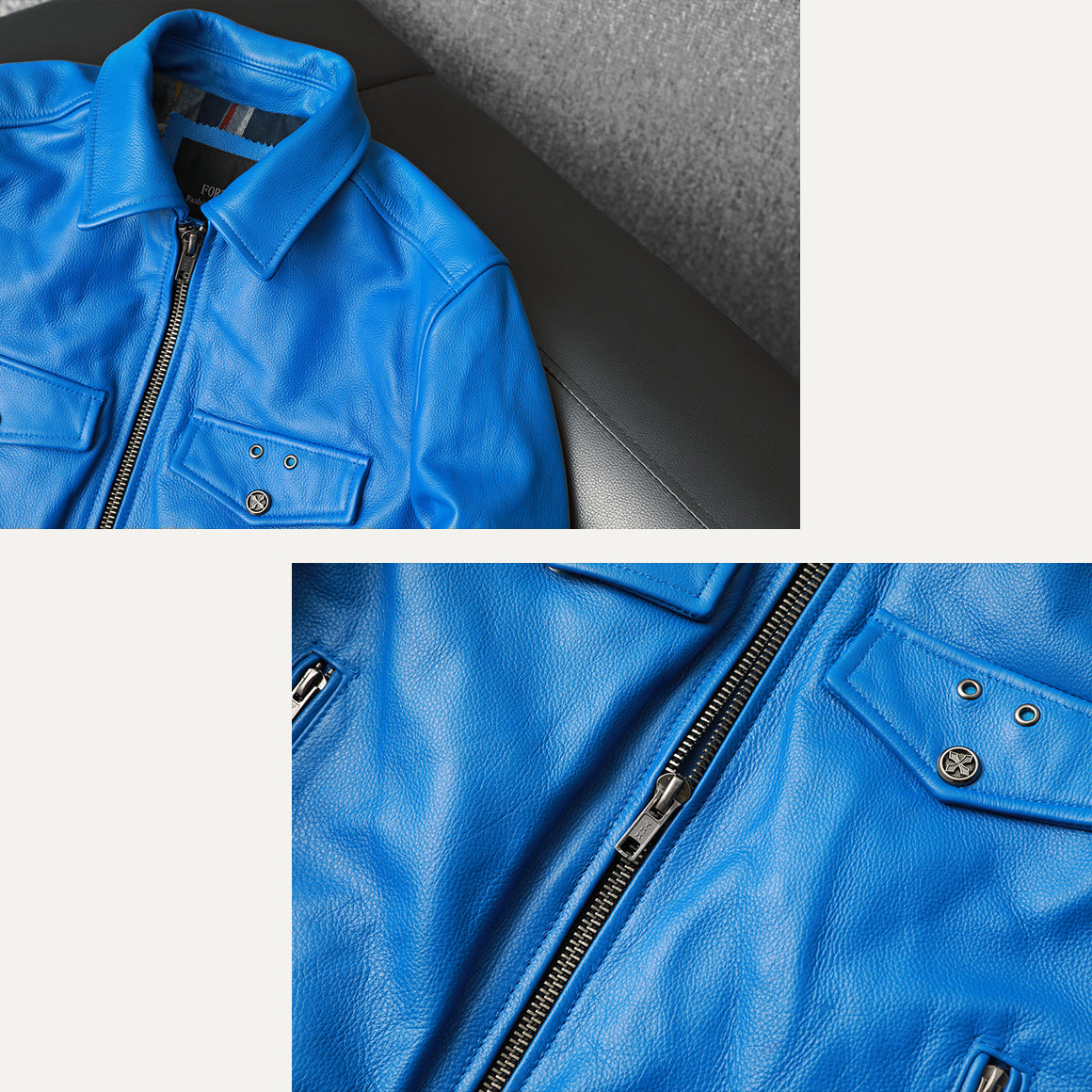 Korean Style Blue Biker Leather Jacket