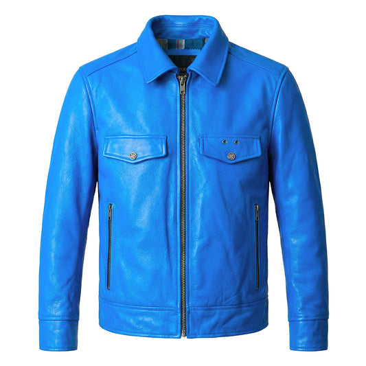 Korean Style Blue Biker Leather Jacket
