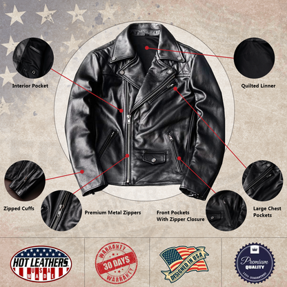 Large Lapel Plaid-Back Genuine Leather Jacket