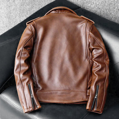 Biker Oil Wax Thick Cowhide Leather Jacket