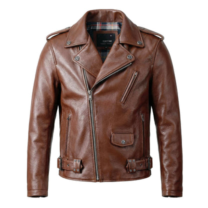 Biker Oil Wax Thick Cowhide Leather Jacket