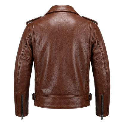 Biker Oil Wax Thick Cowhide Leather Jacket