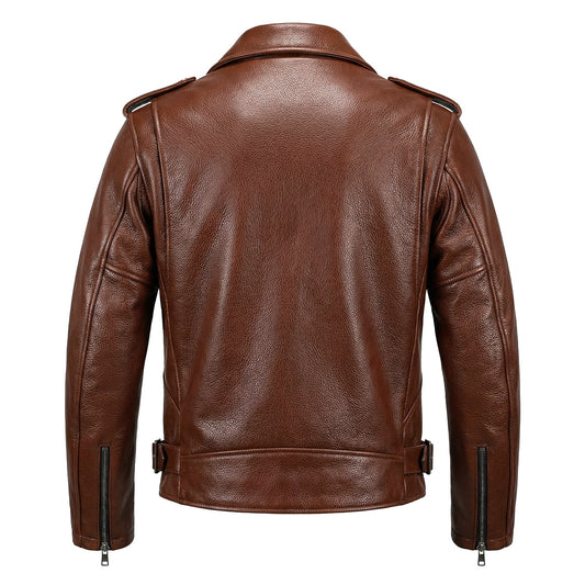 Biker Oil Wax Thick Cowhide Leather Jacket