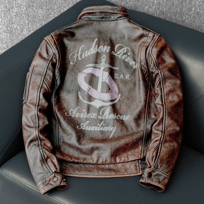 Bomber Badge Retro Motorcycle Leather Jacket