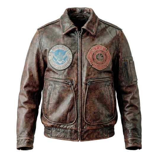 Bomber Badge Retro Motorcycle Leather Jacket