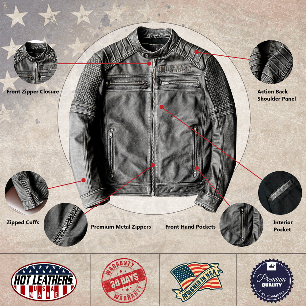 Gray Motorcycle Genuine Leather Jacket