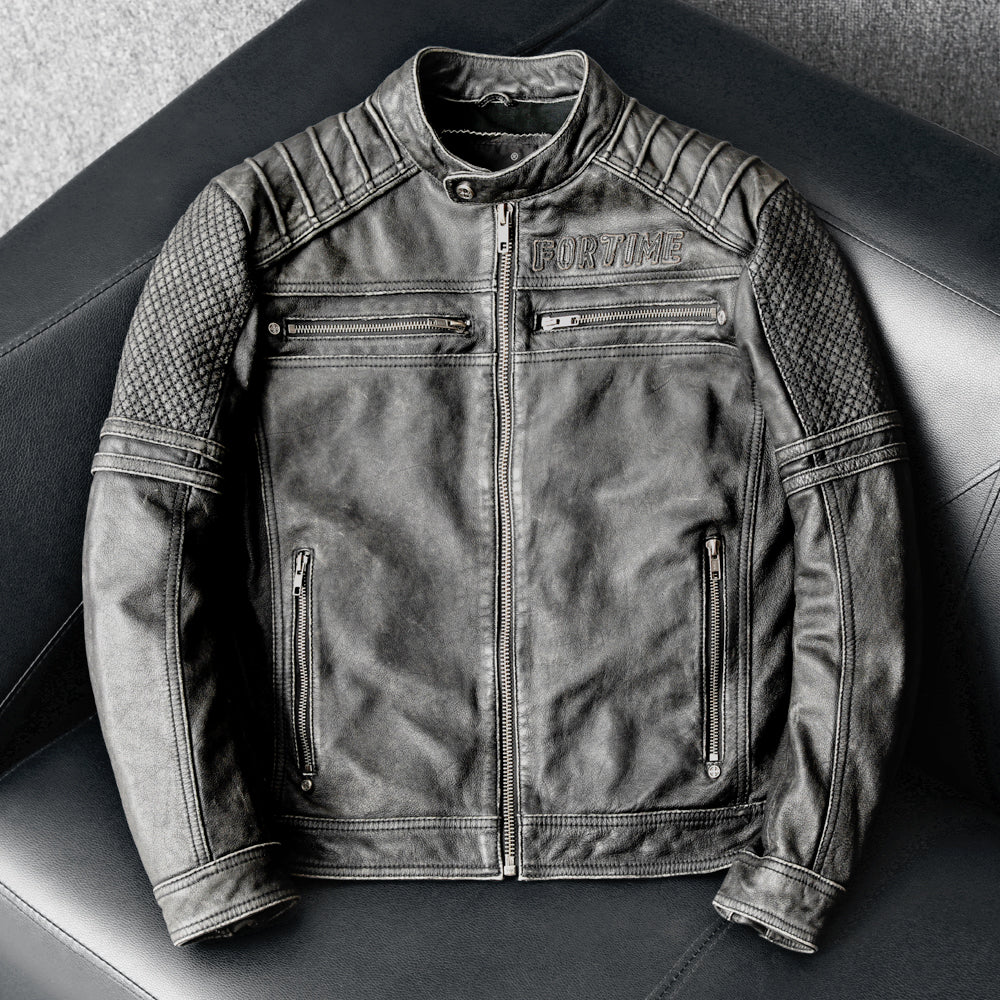 Gray Motorcycle Genuine Leather Jacket