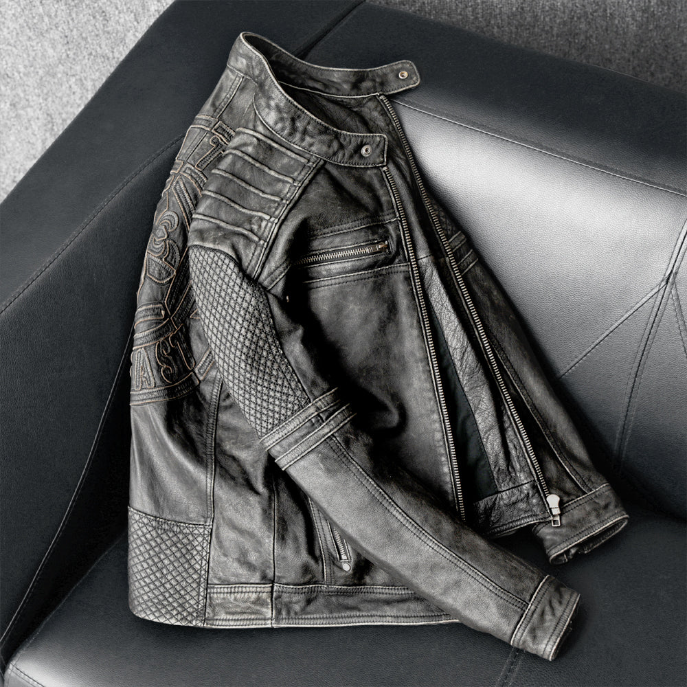Gray Motorcycle Genuine Leather Jacket