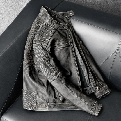 Gray Motorcycle Genuine Leather Jacket