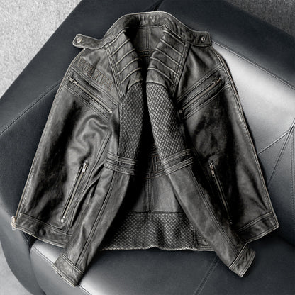 Gray Motorcycle Genuine Leather Jacket