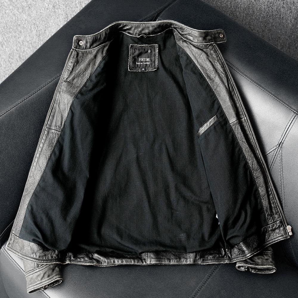 Gray Motorcycle Genuine Leather Jacket