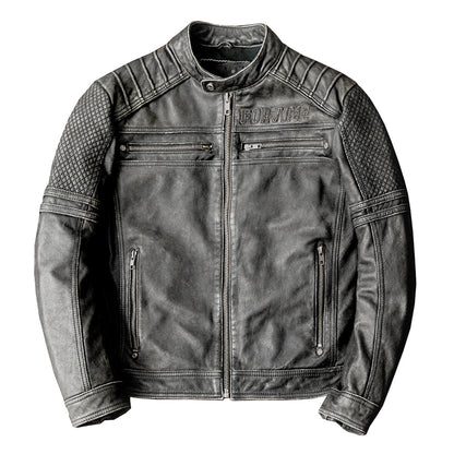 Gray Motorcycle Genuine Leather Jacket