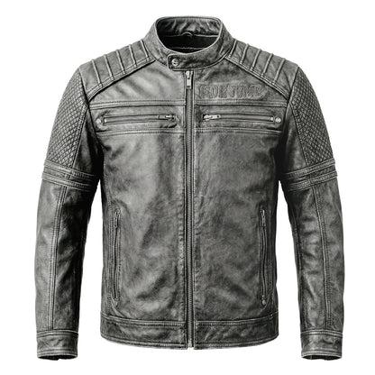 Gray Motorcycle Genuine Leather Jacket