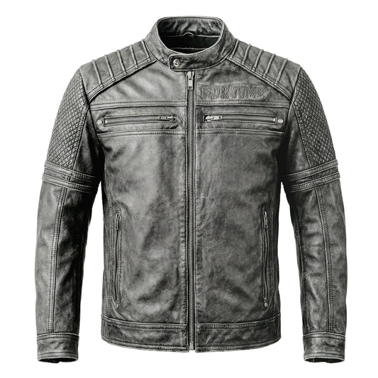 Gray Motorcycle Genuine Leather Jacket