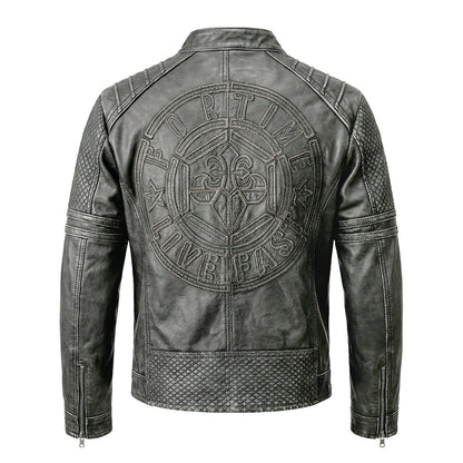 Gray Motorcycle Genuine Leather Jacket